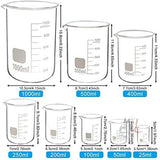 Borosilicate 3.3 Glass Beaker 5 ml, 10 ml, 25 ml, 50 ml, 100 ml, 250 ml with Graduation Marks, Set of 6 Beakers - Laboratorydeal