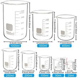 Borosilicate 3.3 Glass Beaker 5 ml, 10 ml, 25 ml, 50 ml, 100 ml, 250 ml, 500 ml, 1000 ml with Graduation Marks, Set of 8 Beakers- 
