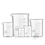 Borosilicate 3.3 Glass Beaker 5 ml, 10 ml, 25 ml, 50 ml, 100 ml, 250 ml with Graduation Marks, Set of 6 Beakers- 