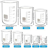 Beaker Glass Borosilicate 3.3  5 ml, 10 ml, 25 ml, 50 ml, 100 ml, 250 ml with Graduation Marks, Set of 6 Beakers- 