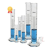 Borosilicate 3.3 Glass Measuring Cylinder 5 ml, 10 ml, 25 ml, 50 ml, 100 ml, 250 ml with Graduation Marks, Set of 6 Measuring Cylinders- 