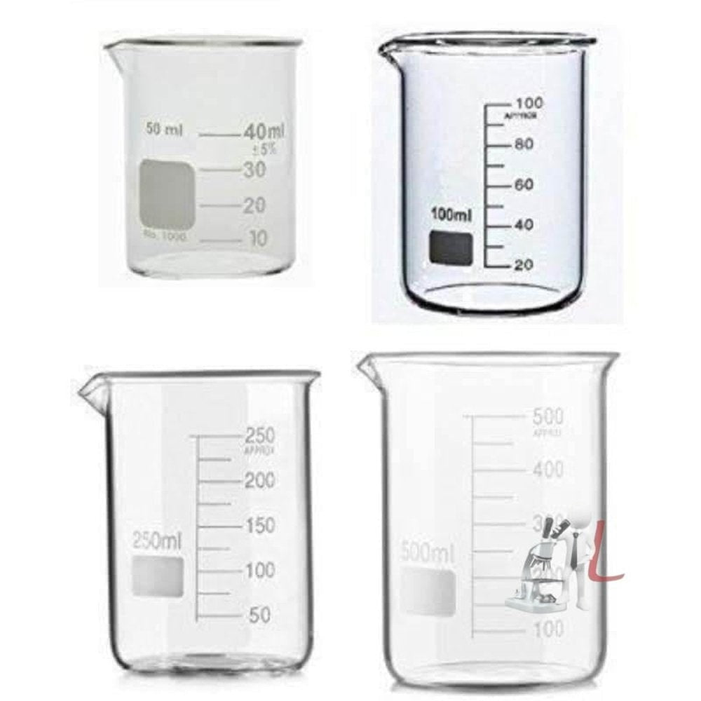 Borosilicate Glass Beakers - 50ml, 100ml, 250ml, 500ml- Laboratory equipments