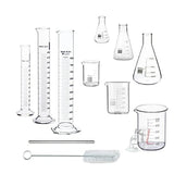 Chemistry Kit  Cylinder, Beakers and Conical Flask (100,250,500ml) with Stirring Rod and Cleaning Brush - Pack of 11
