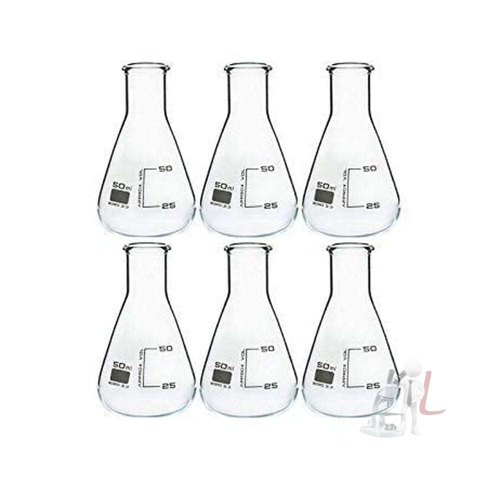 Conical Flask 50ml Borosilicate Glass 3.3 Pack of 6 pcs - Laboratorydeal