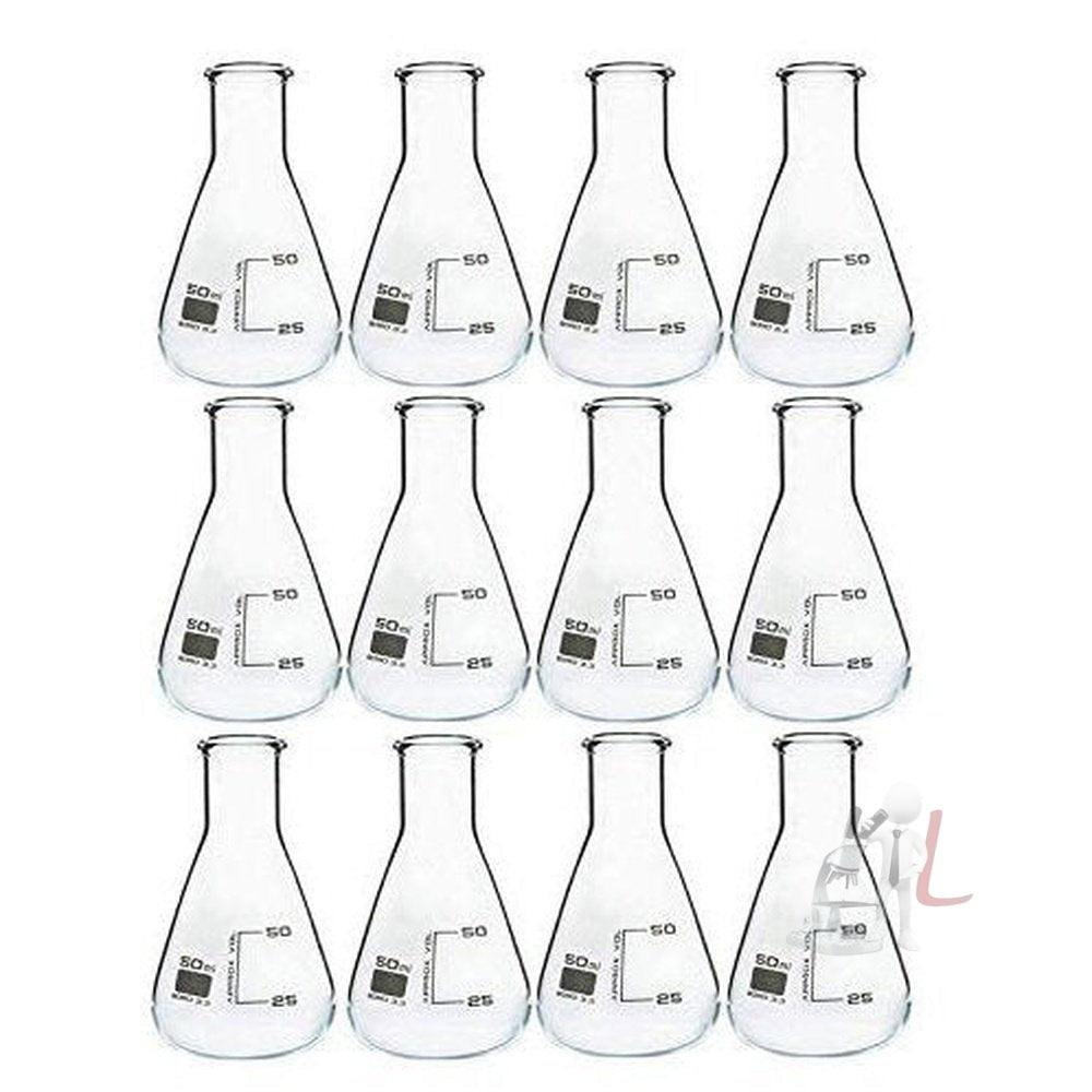Conical Flask Science 50ml Borosilicate Glass 3.3 Pack of - 12pcs. - Laboratorydeal