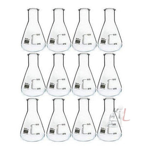 Conical Flask Science 50ml Borosilicate Glass 3.3 Pack of - 12pcs. - Laboratorydeal