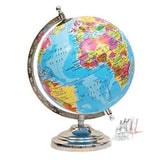Educational Rotating 8 inch World Globe with Nickel Plated Metal Base- 