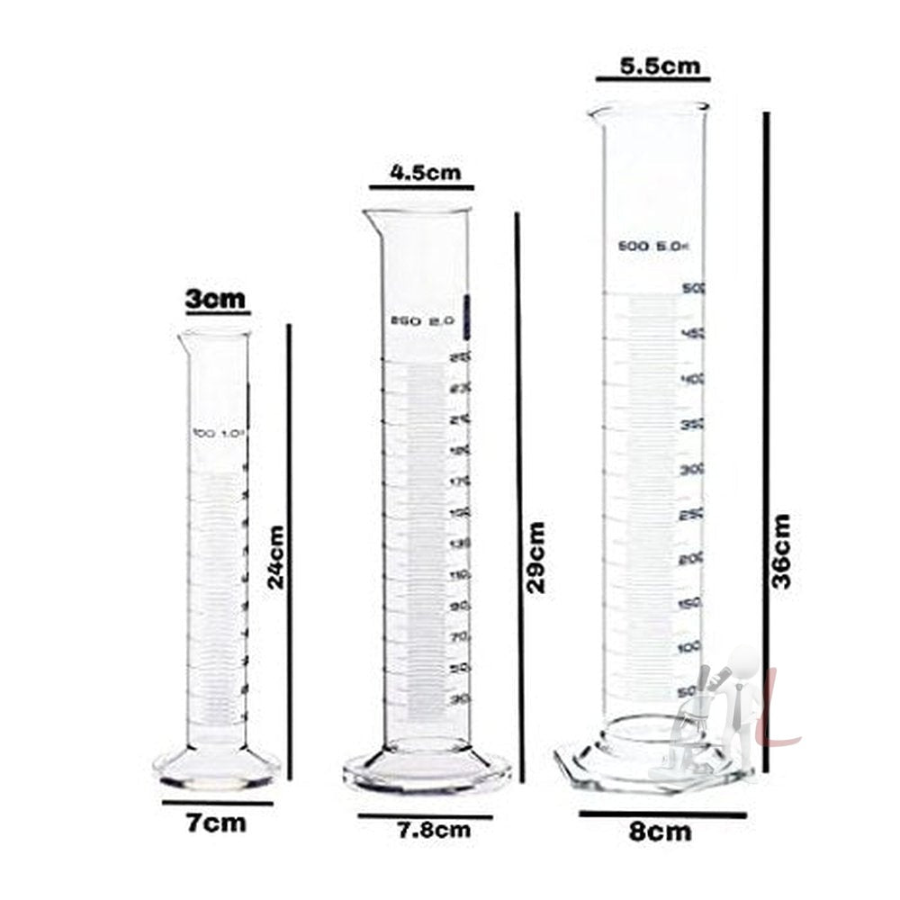 G.I Kit Cylinder, Beakers and Conical Flask (100,250,500ml) with Stirring Rod and Cleaning Brush - Pack of 11 - Laboratorydeal