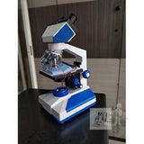 BINOCULAR MICROSCOPE LARGE NIKON TYPE BINOCULAR OBSERVING HEAD 360 DEGREE ROTATE ABLE AND 45 DEGREE INCLINED HEAD WITH ALL ANTI REFLECTION COATED PRISMS EYE PIECES :10 X WILD FIELD EYE PIECES . OBJECTIVES : LARGE DIN SIXE SEMI PLAN OBJECTIV- 