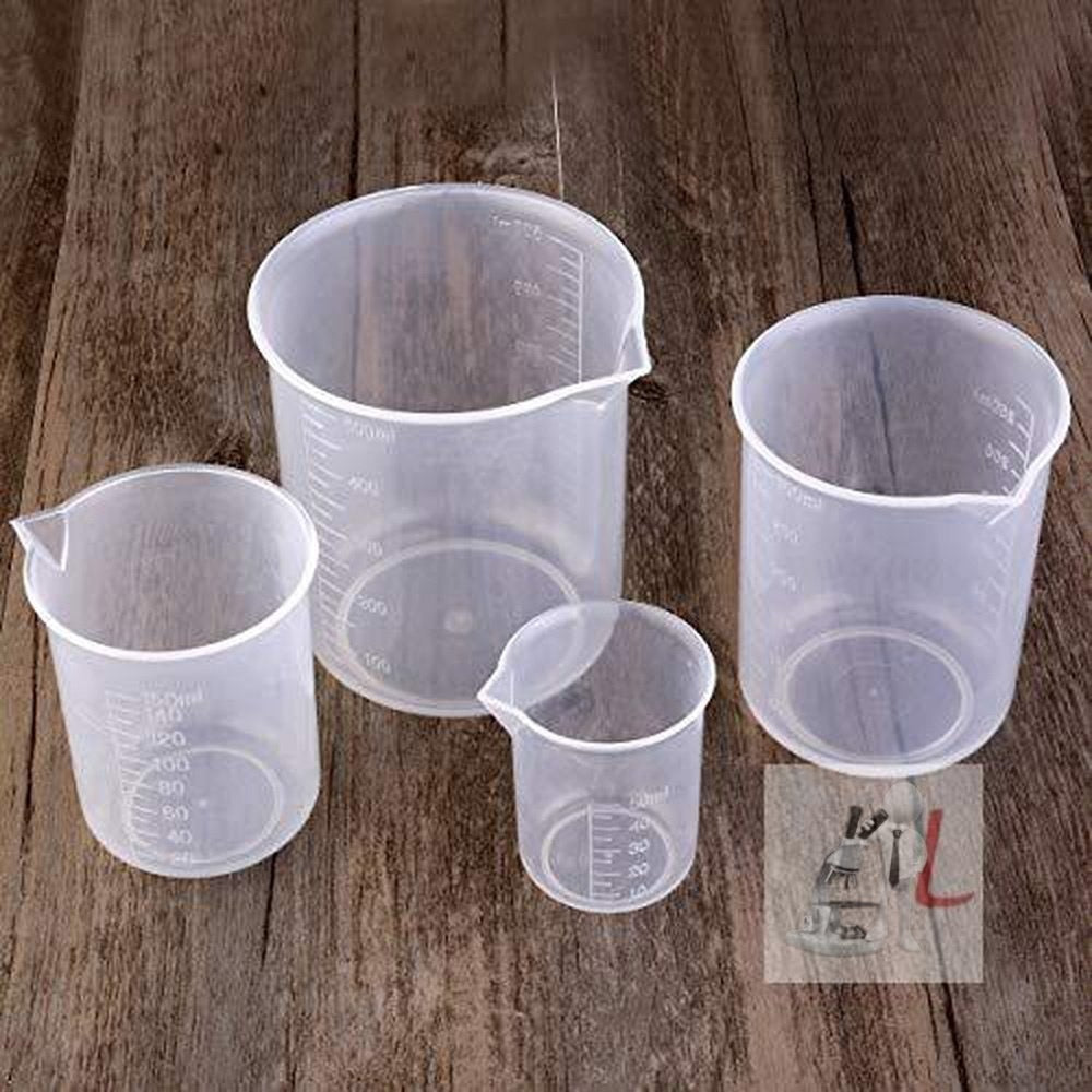 Measuring Cup Labs Plastic Graduated Beakers 50ml 150ml 250ml 500ml (Transparent, Set of 4) - Laboratorydeal