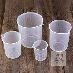 Measuring Cup Labs Plastic Graduated Beakers 50ml 150ml 250ml 500ml (Transparent, Set of 4) - Laboratorydeal