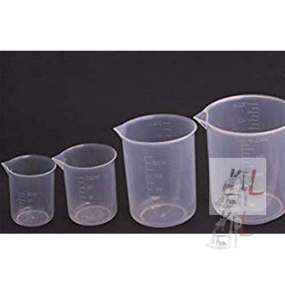 Measuring Cup Labs Plastic Graduated Beakers 50ml 150ml 250ml 500ml (Transparent, Set of 4) - Laboratorydeal