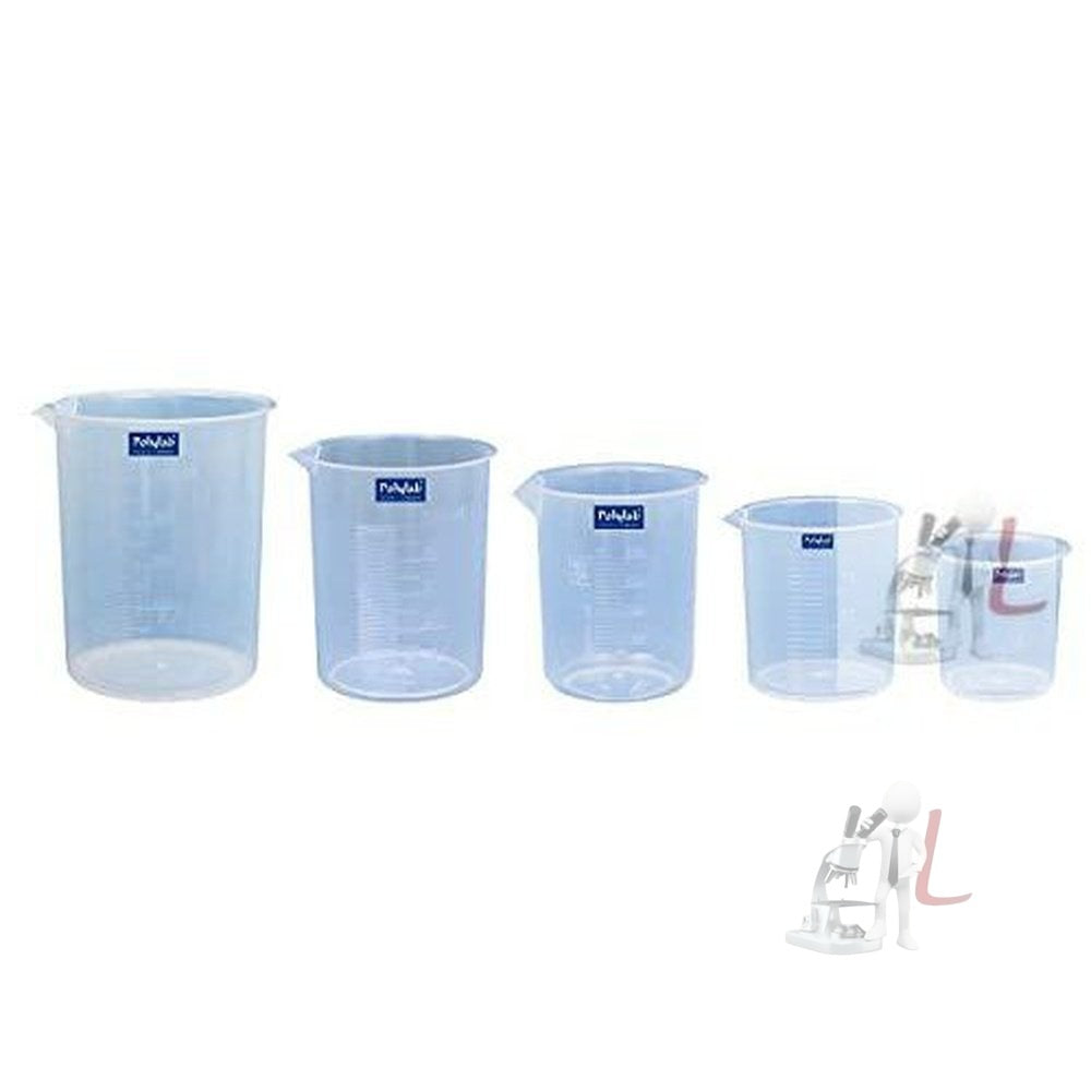 Polylab Plastic Science Beaker Measuring Cup with Combo Pack (Set of 5PCS, Size: 50ML / 100ML / 250ML / 500ML / 1000ML)- 