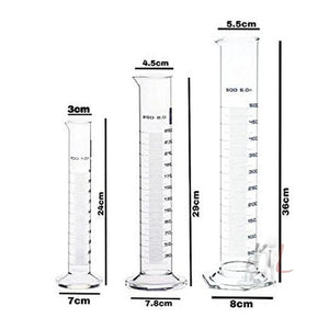 SPYLX Borosilicate Glass Measuring Cylinder Pack of 3-100ml, 250ml, 500ml - Laboratorydeal