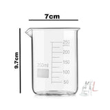 SPYLX High Quality Borosilicate 3.3 Glass Beakers - 250 ml with Graduation Marks, Pack of 4 - Laboratorydeal