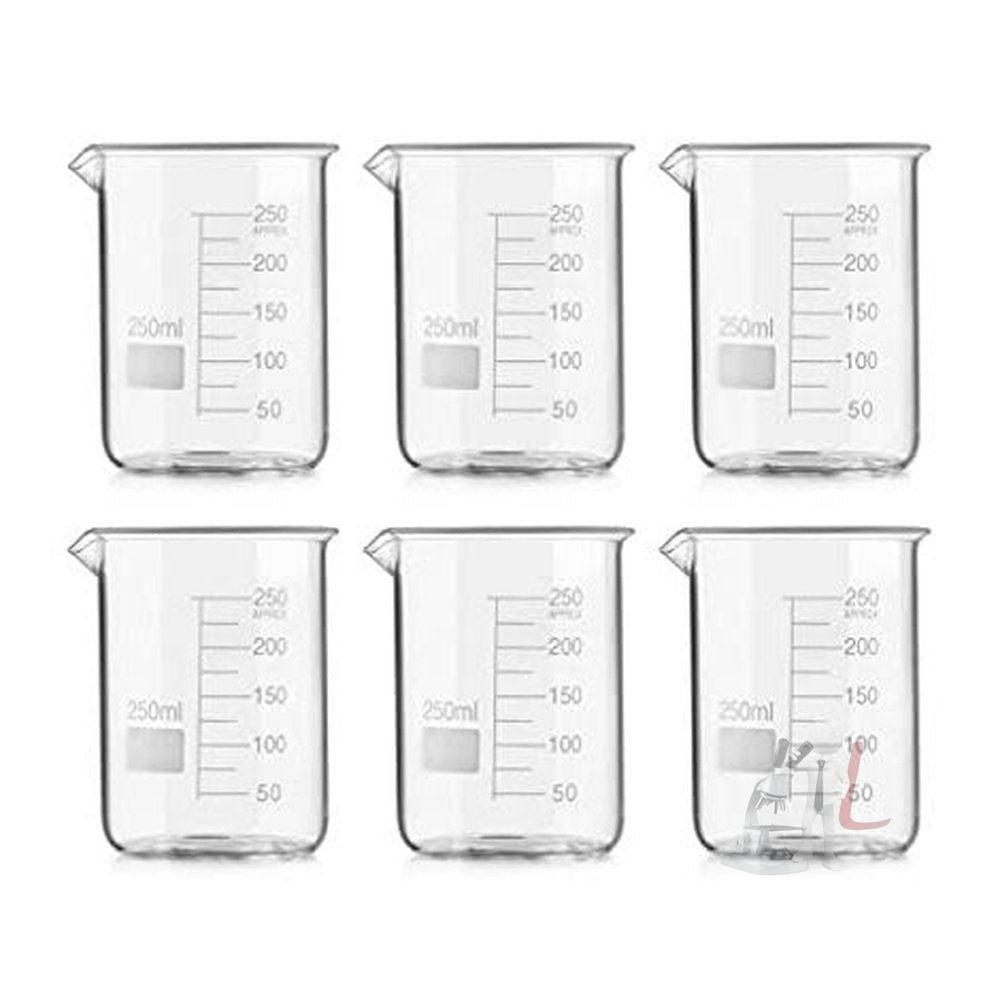 SPYLX High Quality Borosilicate 3.3 Glass Beakers - 250 ml 6 pcs with Graduation Marks, Pack of 6 - Laboratorydeal
