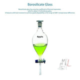 SPYLX Borosilicate Glass 3.3 Separating Funnel Pear Shape with Stop Cork and Inter changeable Plastic Stopper - Pack of 2-500 ml- 
