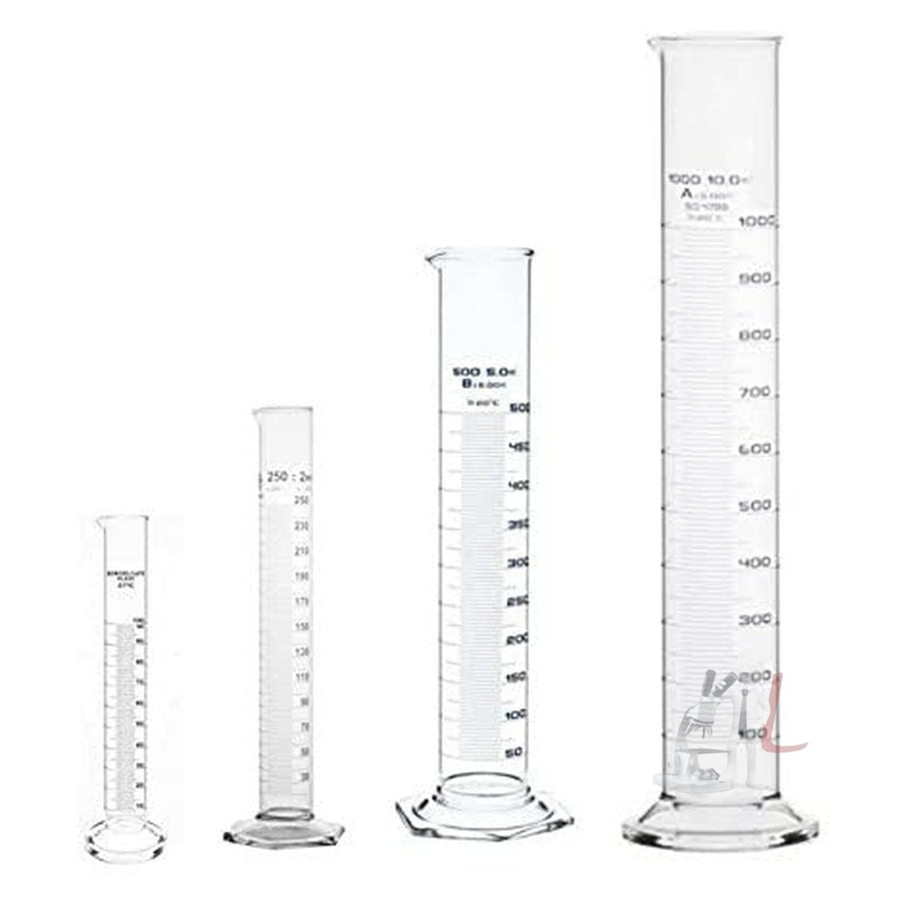 SPYLX Borosilicate Glass Measuring Cylinder Pack of 4-100ml, 250ml, 500ml, 1000ml - Laboratorydeal