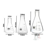 Conical Flask In Chemistry Lab 100 ml, 250 ml & 500 ml, Made of Borosilicate Glass 3.3, Graduated, Pack of 3- 