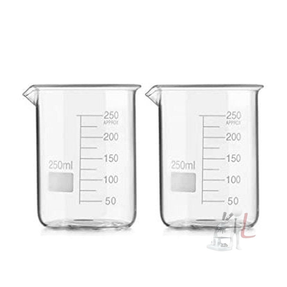SPYLX High Quality Borosilicate 3.3 250 ml Glass Beaker with Graduation Marks - Pack of 2 - Laboratorydeal