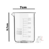 SPYLX High Quality Borosilicate 3.3 Glass Beakers - 250 ml 6 pcs with Graduation Marks, Pack of 6- 