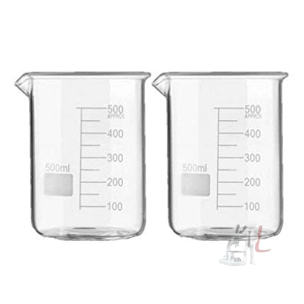 SPYLX High Quality Borosilicate 3.3 Glass Beakers - 500 ml 2 pcs with Graduation Marks - Laboratorydeal