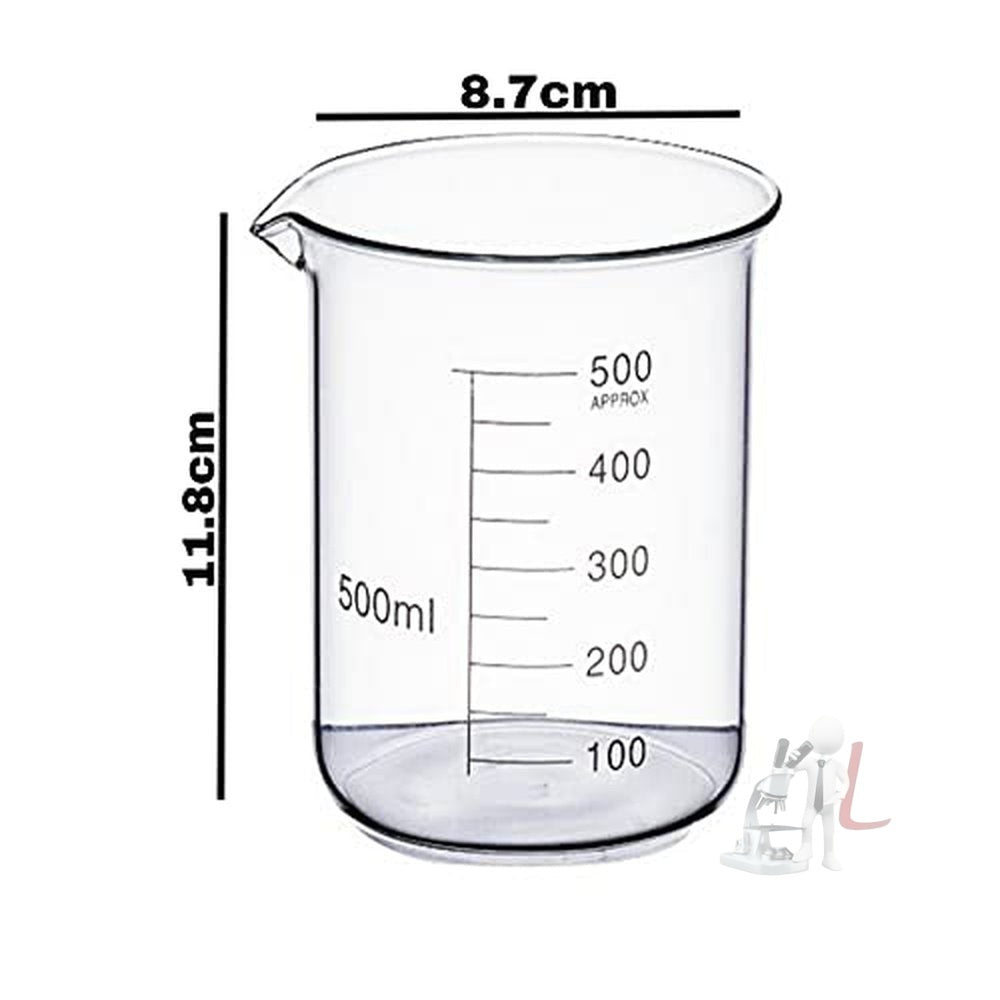 SPYLX High Quality Borosilicate 3.3 Glass Beakers - 500 ml with Graduation Marks, Pack of 6 - Laboratorydeal