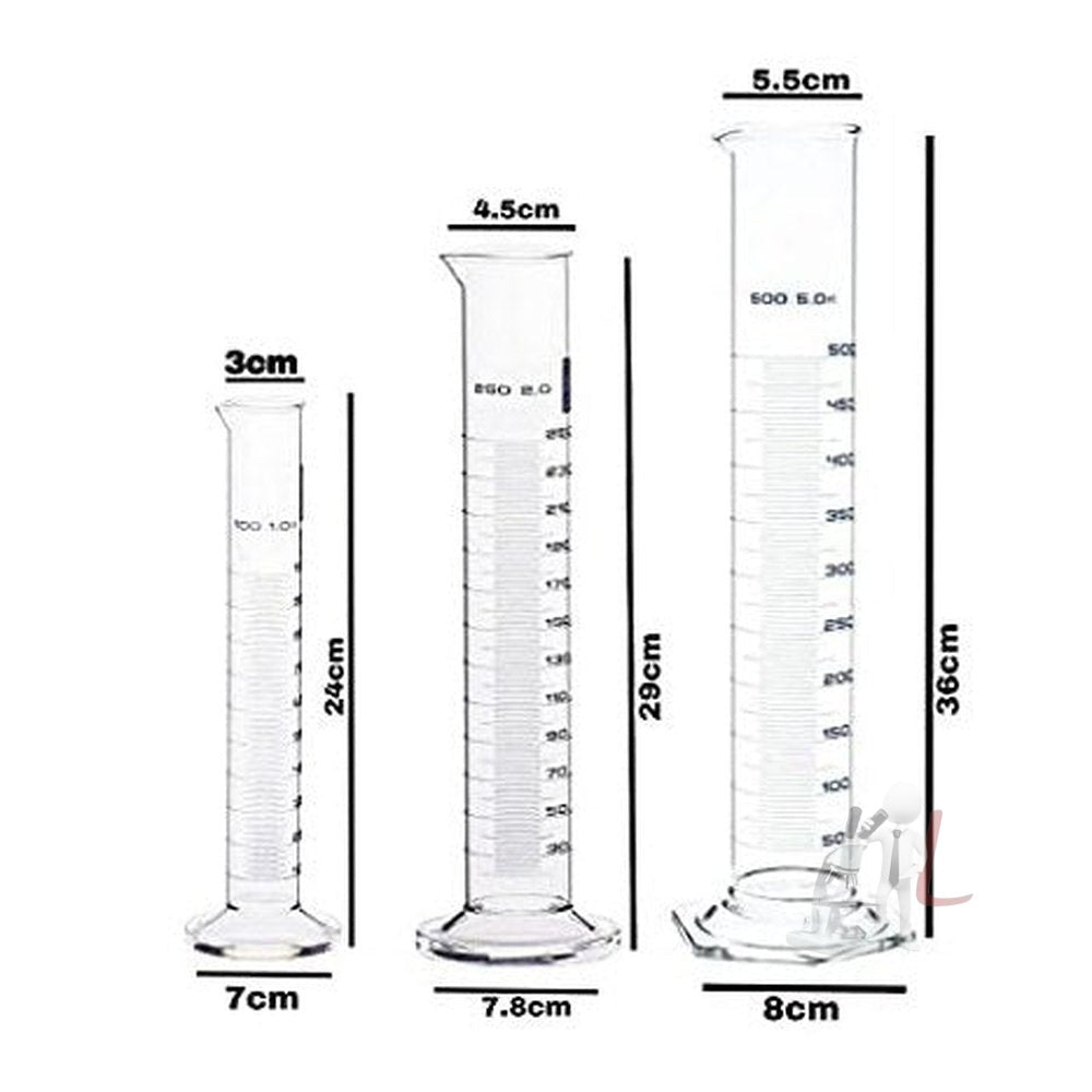 Scifa Borosilicate Glass Measuring Cylinder Pack of 3-100ml, 250ml, 500ml - Laboratorydeal