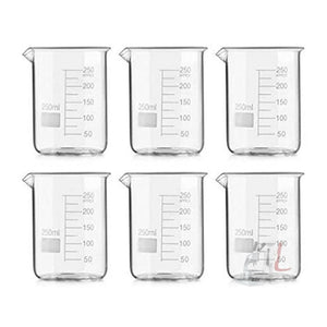 Scifa High Quality Borosilicate 3.3 Glass Beakers - 250 ml 6 pcs with Graduation Marks, Pack of 6 - Laboratorydeal
