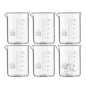 Scifa High Quality Borosilicate 3.3 Glass Beakers - 50 ml 6 pcs with Graduation Marks, Pack of 6 - Laboratorydeal
