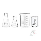 Scifa High Quality Borosilicate 3.3 Glass Beakers - 100 ml, 250 ml and Conical - 100 ml, 250 ml with Rubber Cork & Graduation Marks, Pack of 4 - Laboratorydeal
