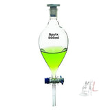 Scifa Borosilicate Glass 3.3 500 ml Separatory funnel Pear Shape with Stop Cork and Inter changeable Plastic Stopper - Pack of 2-500 ml- 