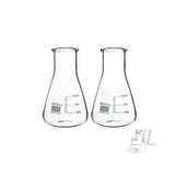 Erlenmeyer Conical Flask, Wide Neck, Made of Borosilicate Glass 3.3, Pack of 2, 100 ml- 