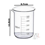 Scifa High Quality Borosilicate 3.3 Glass Beakers - 500 ml 2 pcs with Graduation Marks- 