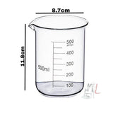 Scifa High Quality Borosilicate 3.3 Glass Beakers - 500 ml with Graduation Marks, Pack of 6- 