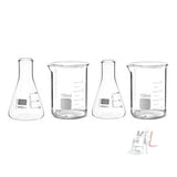 Scifa High Quality Borosilicate 3.3 Glass Beakers - 100 ml 2pcs and Conical - 100 ml 2pcs with Graduation Marks, Pack of 4- 