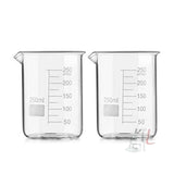Scifa High Quality Borosilicate 3.3 Glass Beakers with Graduation Marks - 250 ml, Pack of 2- 
