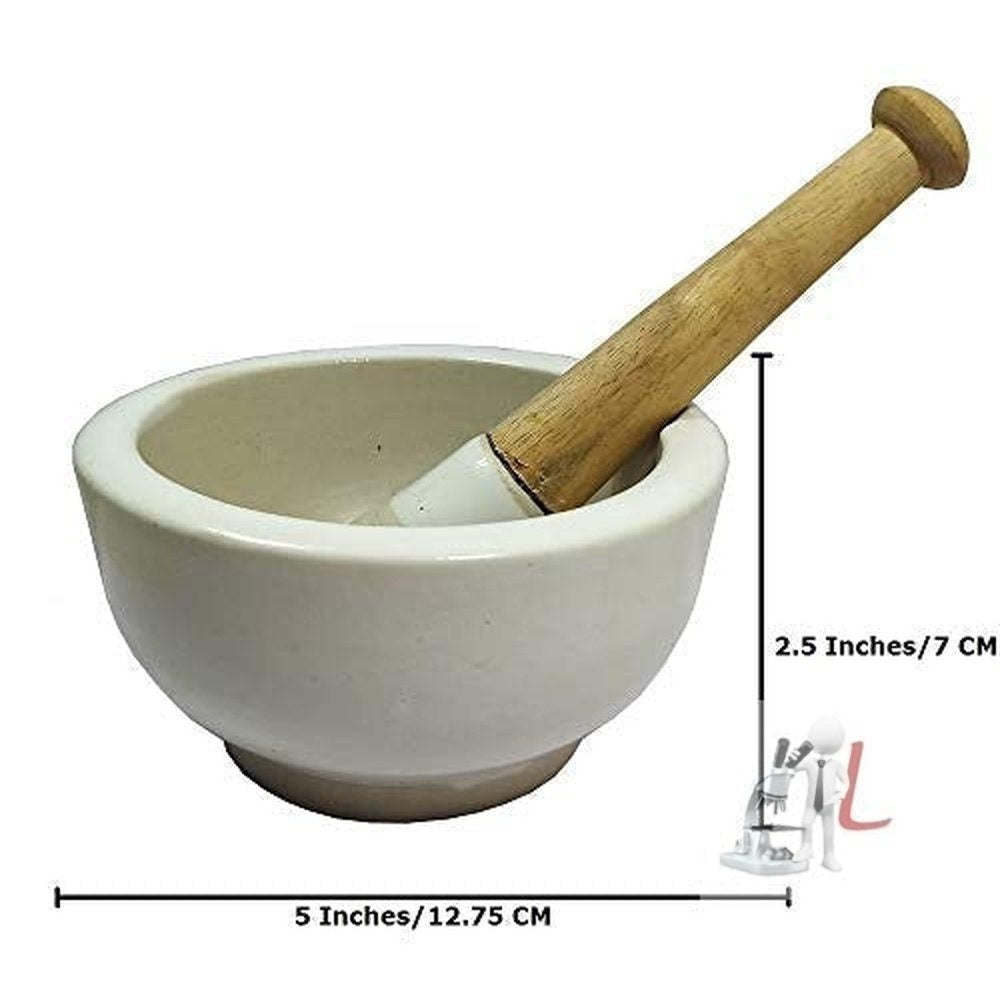 Scifa Porcelain Mortar & Pestle, Ukhali Masher Set, 5 inches, White- 