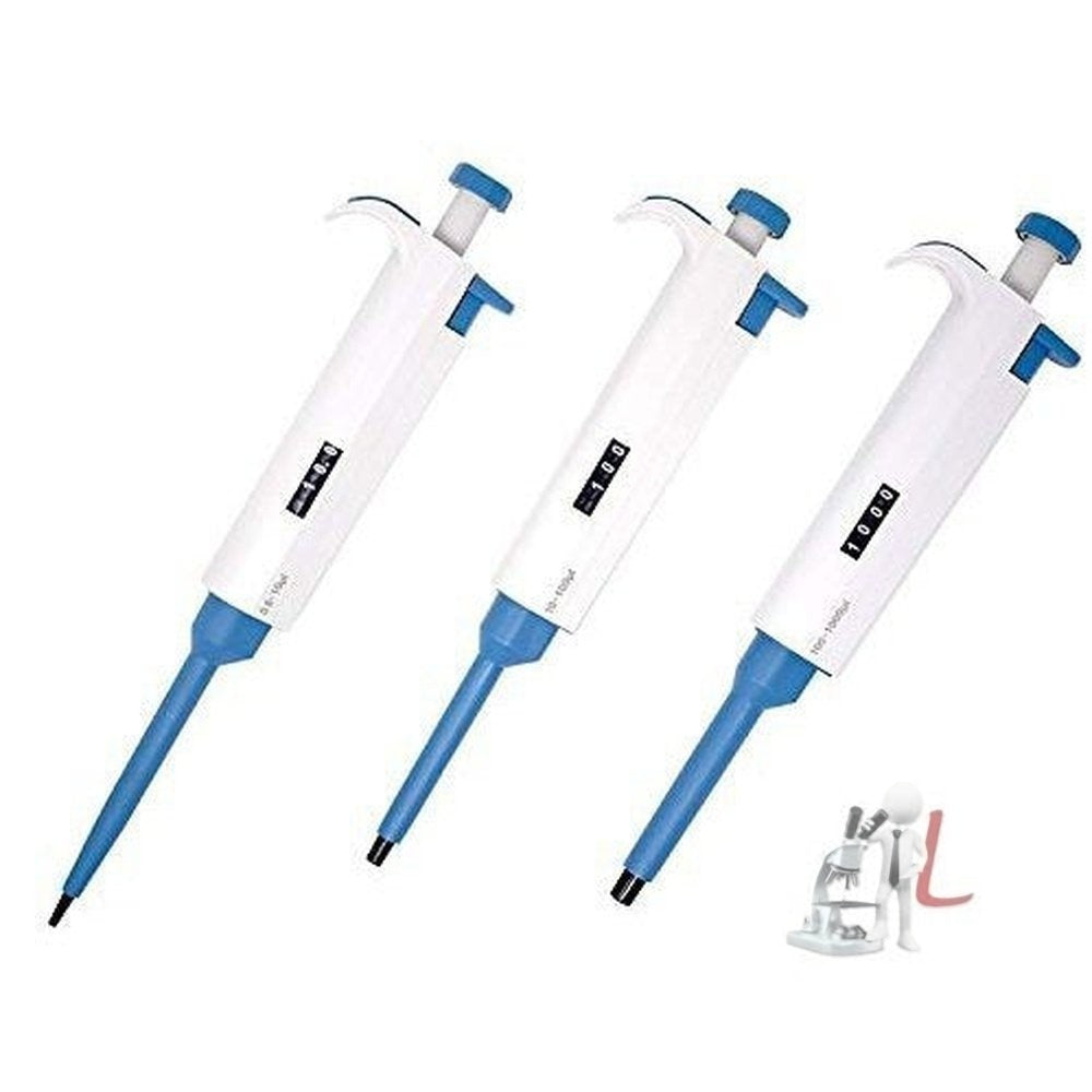 WKM Micropipette Set Variable Volume 0.5-10ul/ 10-100ul/ 100-1000ul/ Adjustable Single Channel Multi-Volume Autoclavable Pipettes- 