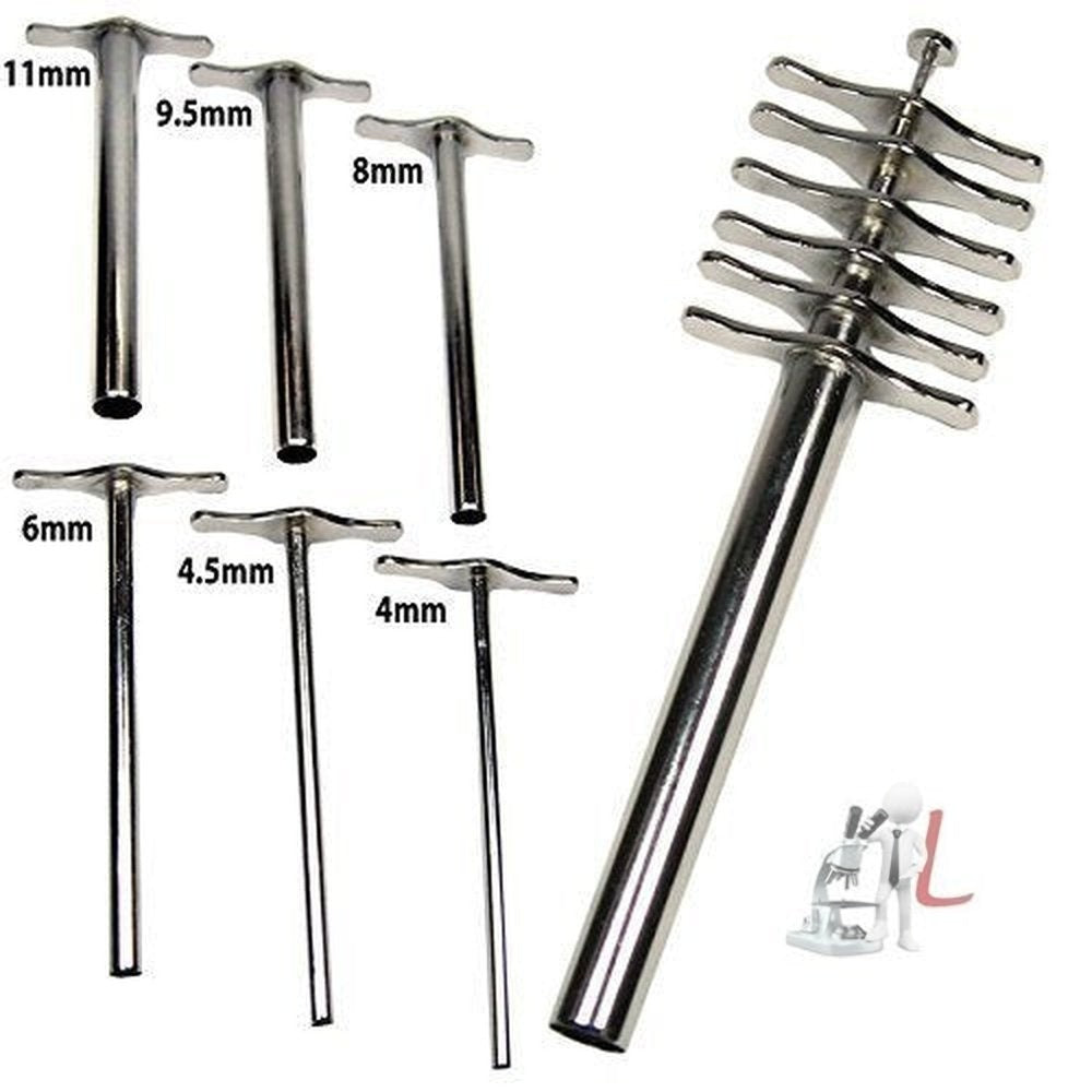 WKM Cork Borer Set of 6 (Brass) nickel plated. - Laboratorydeal