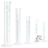 plastic graduated cylinder flask set,  (10ml + 25 ml + 50 ml + 100 ml + 250 ml .one each)- 